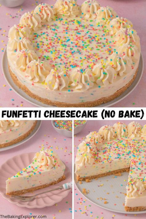 Flavored No Bake Cheesecake, No Bake Birthday Cake Cheesecake, No Bake Funfetti Cheesecake, Funfetti Cheesecake Bars, Ww Funfetti Cheesecake, Funfetti Cheesecake, Birthday Cheesecake, No Bake Vanilla Cheesecake, Cheesecake No Bake