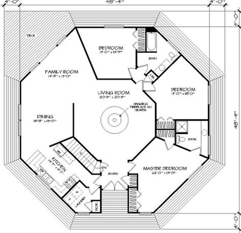 Floor Plan First Story Yurt Living Interior Design, Geometric House, Hexagon House, Beach Style House, Beach Style House Plans, Round House Plans, Coastal Homes Plans, Octagon House, Dome Homes