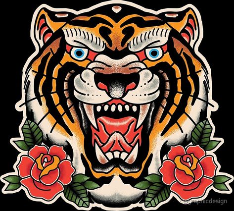 Traditional Tiger Tattoo Inspired Digital Design • Millions of unique designs by independent artists. Find your thing. Traditional Tiger Tattoo, Tiger Head Tattoo, Traditional Tattoo Old School, Traditional Tattoo Inspiration, Tiger Tattoo Design, Traditional Tattoo Sleeve, Omerta Tattoo, Chest Tattoo Men, Old School Tattoo Designs