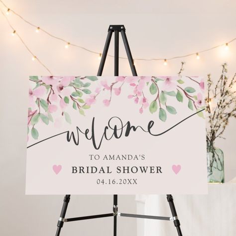 Pink floral blossom script bridal shower welcome - Popular Zazzle Product! Best choice, tags : #invitations, #tshirt, #card, #InvitationsCard, #legging, #trending, #holiday Heart Shaped Photo Collage, Bridal Shower Gifts For Bride, Cherry Blossom Wedding, Modern Bridal Shower, Unique Bridal Shower, Welcome Signs, Tea Party Bridal Shower, Bridal Shower Welcome Sign, Diy Bridal