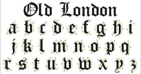 OLD LONDON lowercase         OLD LONDON uppercase          VIDEO tutorials :     Lowercase         Uppercase Old English Lowercase Letters, Old London Font, Calligraphy For Beginners Worksheets, Old Lettering, Brush Lettering Font, Old English Alphabet, Font Guide, Tattoo Lettering Styles, Calligraphy Tutorial