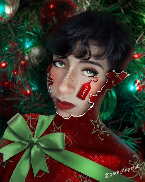 Conceptual photo and makeup recreating a Christmas present Christmas Present Makeup, Present Makeup, Conceptual Photo, Makeup Inspired, Holiday Makeup, Christmas Present, Christmas Presents, Hair Makeup, Christmas Gift