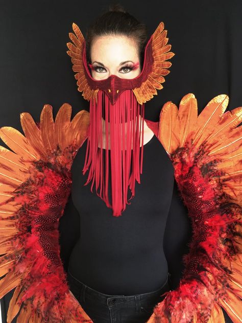 Phoenix Mask, Hunger Games Makeup, Eagle Costume, Phoenix Costume, Phoenix Fashion, Trash Fashion, Owl Mask, Mythical Birds, Bird Masks