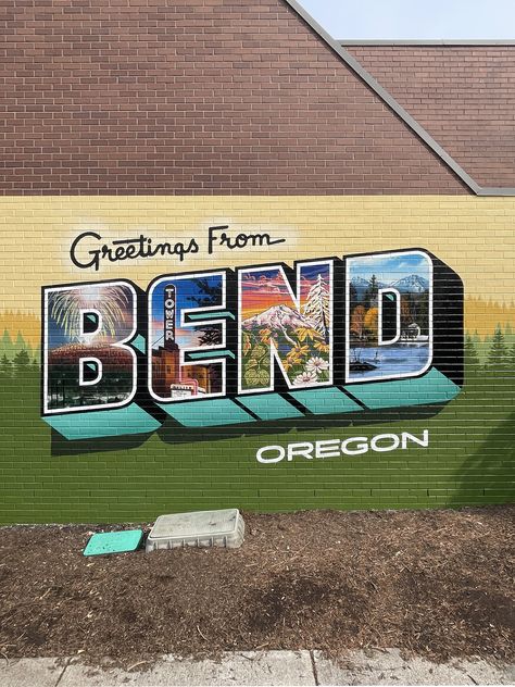 Greetings from Bend OR Postcard Large Letter Mural - Part of National Mural Project Postcard Mural, Photo Op, Local Artists, The Community, Tourist Attraction, Bend, Easter Eggs, Oregon, Mural