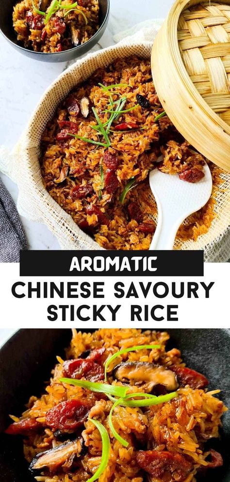 Chinese Savory Sticky Rice, Savory Sticky Rice Recipe, Chinese Sticky Rice In Rice Cooker, Asian Sticky Rice Recipes, What To Make With Sticky Rice, Chinese Sticky Rice Recipe, Sticky Rice In Rice Cooker, Chinese Rice Noodles, Chinese Sticky Rice