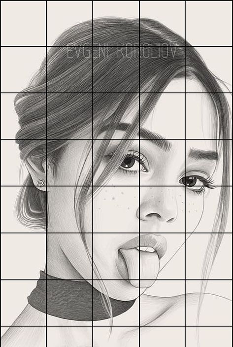 Human Face Sketch Portraits, Face Grid Sketch, Grid Pictures To Draw, Cool Heart Drawings, Grid References, Realistic Face Drawing, Human Face Drawing, Cool Heart, Drawing Grid