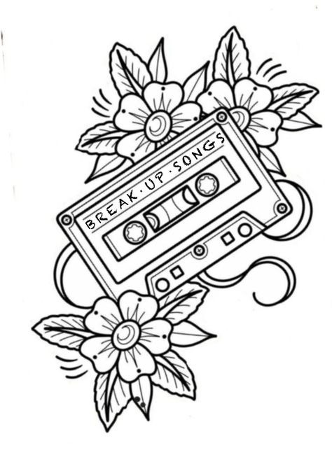 American Traditional Cassette Tattoo, Traditional Cassette Tattoo, Casette Drawings, Casette Tape Tattoo, Mixtape Tattoo, Jukebox Tattoo, Vhs Tattoo, Cassette Tape Drawing, Cd Tattoo