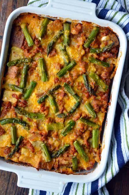 Asparagus Strata, Sausage Strata, Sausage Casserole Recipes, Easy Asparagus Recipes, Strata Recipes, Breakfast Strata, Just A Taste, Sausage Casserole, Breakfast Sausage