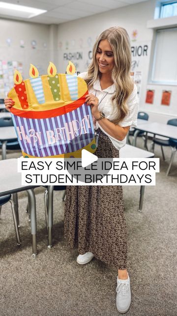 Karina Bolier | FCS Teacher Resources | Affordable Fashion on Instagram: "comment a 🎂 emoji to get a message with the 🔗 to this birthday chair cover!!  this is such an easy inexpensive way to help students feel special on their birthday!🥳  I know celebrating birthdays in a secondary classroom can be tricky but this is something I love to do that doesn’t take a lot of time or money!!  What do you do to celebrate student birthdays?? 🥳  *if you don’t get a message after commenting it’s probably because you aren’t following me and have never messaged me before—follow me or message me and then comment again!  #teacherideas #studentbirthdays #classroom #classroomideas #teachersofinstagram #middleschoolteacher #iteachmiddles #iteachmiddleschool #classroomteachers #teachergram #teachersofig #b Student Birthday Ideas, Birthday Chair Cover, Fcs Teacher, Birthday Chair, Teacher Party, Student Birthdays, Classroom Birthday, Secondary Classroom, Teacher Birthday