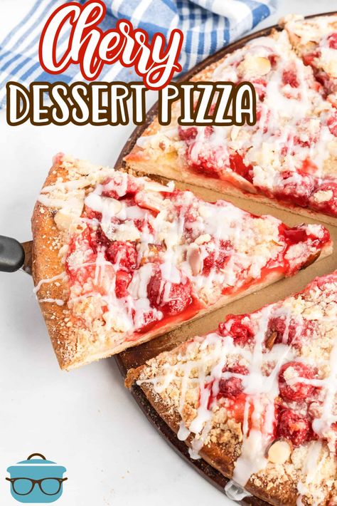 Dessert Pizza In Pizza Oven, Recipes With Pizza Dough, Cherry Dessert Pizza, Apple Dessert Pizza Recipe, Dessert Pizza Recipe, Apple Dessert Pizza, Dessert Pizzas, Streusel Topping Recipe, Dessert Pizza Recipes