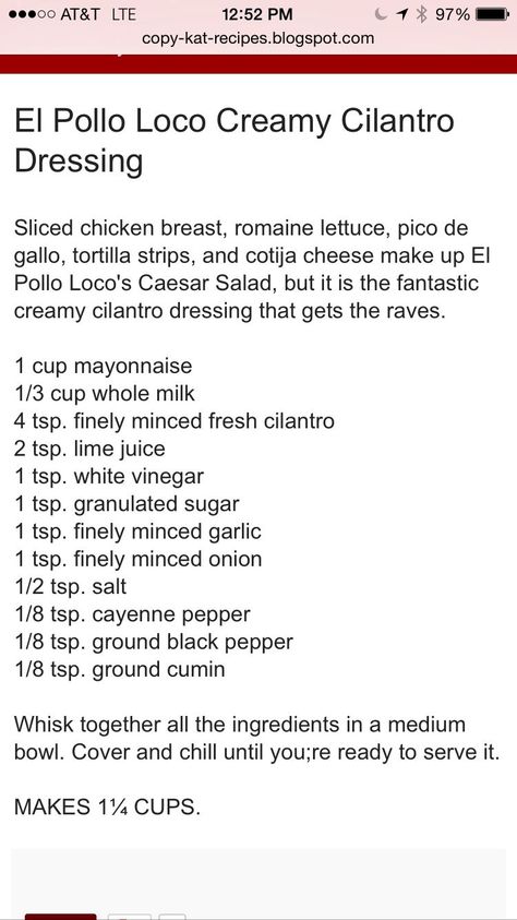 Cilantro Dressing Recipe El Pollo Loco, Creamy Cilantro Dressing El Pollo Loco, Copycat El Pollo Loco Cilantro Dressing, El Pollo Loco Creamy Cilantro Dressing, Pollo Loco Cilantro Dressing, Pollo Loco Salad, Cilantro Dressing Recipe, Creamy Cilantro Dressing, Cilantro Dressing