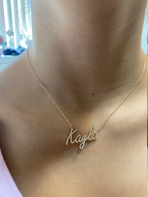 Small Diamond Necklace, Diamond Name Necklace, Name Plate Necklace, Name Chain, Real Gold Chains, Diamond Initial Necklace, Fancy Jewelry Necklace, Necklace Name, Initial Name