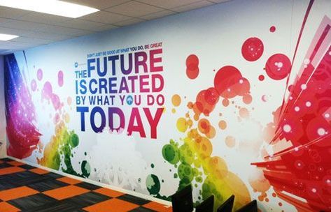 Office Wall Graphics, Office Mural, Office Wall Design, School Wall Art, School Murals, School Interior, Room Walls, Salou, Bath Room