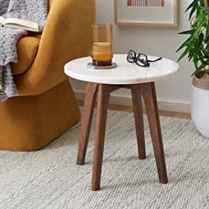 Safavieh Home Collection Marini Marble/Walnut Round Top Accent End Table ACC8100A Marble End Table, Walnut Wood Color, Safavieh Furniture, Marble End Tables, Side Table Decor, Simple Coffee Table, Sofa End Tables, Marble Surface, Corner Table