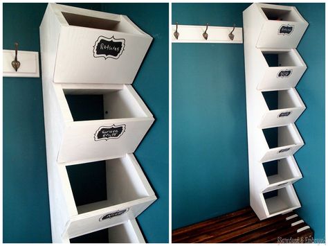 Build your own custom cubbies for your mudroom to hold hats, mittens, etc. Super simple tutorial! {Sawdust and Embryos} Mudroom Cubbies, Mudroom Closet, Front Closet, Entry Closet, Entryway Closet, Cubby Storage, Laundry Mud Room, Diy Closet, Room Closet