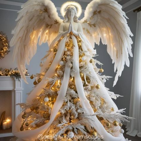 Enchant Your Holidays with the Grace of Christmas Angel Trees Angel Wing Christmas Tree, Chateau Christmas, Christmas Tree Crafts Diy, Christmas Theme Ideas, Diy Natal, Tree Village, Christmas Tree Village, Angel Theme, Holiday Diy Projects