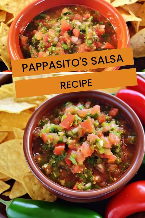 Salsa - Hungarian Chef Papasitos Salsa Recipe, Pappasitos Salsa Recipe, Cilantro Rice Recipe, Roasted Salsa Recipe, Easy Salsa Recipe, Celery Salt, Cilantro Rice, Popular Appetizers, Easy Salsa