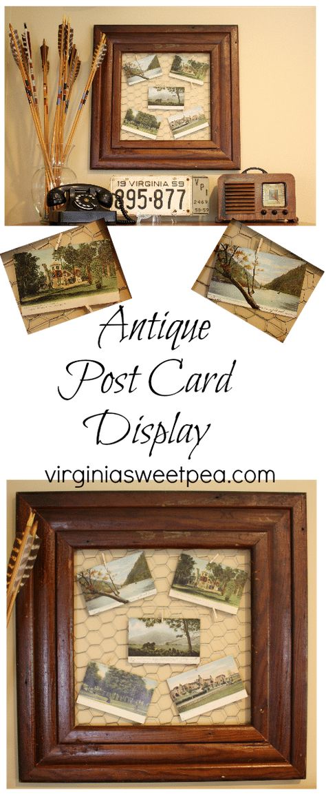 Antique Post Card Display Postcard Display, Decor Garden Ideas, Diy Beauty Tips, Best Diy Projects, Home Decor Garden, Card Display, Funky Junk, Pinterest Home, Antique Postcard