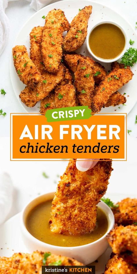 Chicken Strips Air Fryer, Chicken Tenders In Air Fryer, Crispy Air Fryer Chicken Tenders, Healthy Chicken Tenders, Chicken Tenders Air Fryer, Air Fryer Recipes Chicken Tenders, Air Fried Chicken Tenders, Crispy Air Fryer Chicken, Homemade Chicken Tenders