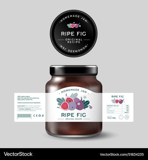 Jam Jar Design, Jam Label, Jar Packaging, Fig Recipes, Sugar Free Vegan, Jar Design, Fig Jam, Design Label, Homemade Jam