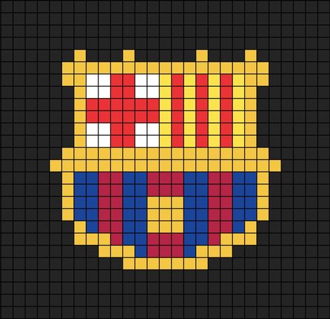 A pixel art template of the Barcelona FC logo, specially from 2002. Easy Pixel Art Spiderman, Soccer Pixel Art, Barca Drawing, Pixel Art Football Shirt, Football Pixel Art, Pixel Art Football, Pixel Art Logo, Hello Kitty Pixel Art, Fc Barcelona Logo