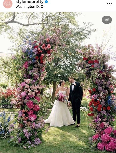 Arch Florals, Wedding Ceremony Backdrop Outdoor, Floral Arch Wedding, Flower Arch, Bright Pop, Jewel Tone Wedding, Florals Wedding, Arch Wedding, East Coast Wedding