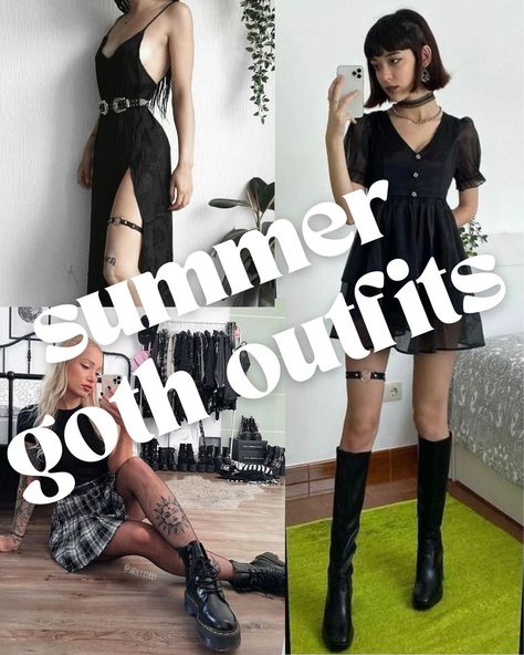 11 Perfect Summer Goth Outfits - ljanestyle Summer Outfits 2023 Alternative, Gothic Vacation Outfits, Summer Goth Clothes, Goth Easter Outfits, Hot Weather Goth Outfits, Goth In The Summer, Summer Goth Outfits Grunge, Goth Outfits Inspiration, Capsule Wardrobe Goth