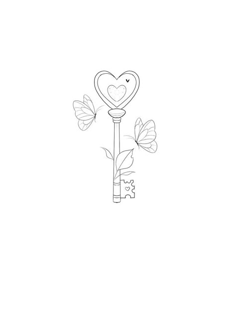 Beginner Tattoo Stencils Outline, Fineline Butterfly Tattoo, Beginner Tattoos, Key Tattoo, Tattoo Zeichnungen, Small Pretty Tattoos, Cute Tiny Tattoos, Tattoo Stencil Outline, Tattoo Style Drawings