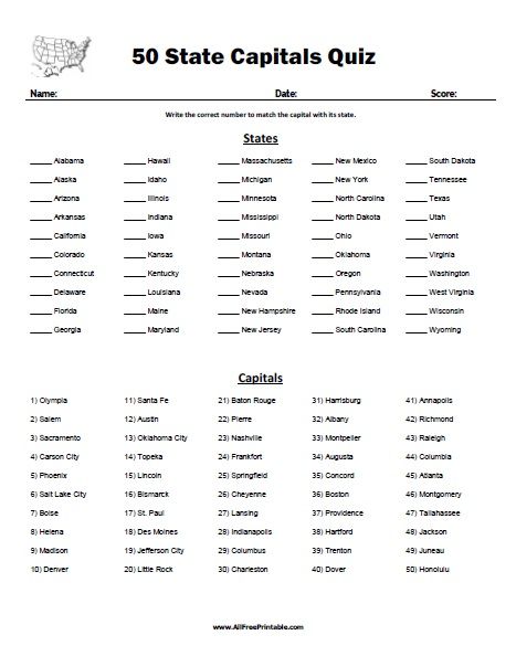 State Capitals Quiz, Learning States, Map Quiz, Geography Worksheets, 4th Grade Social Studies, Map Worksheets, States And Capitals, Homeschool Geography, Homeschool Social Studies