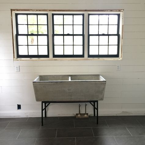 Our New Laundry Room Windows! - Beneath My Heart Modern Farmhouse Laundry, Farm House Laundry Room, Modern Farmhouse Laundry Room, Small Mudroom Ideas, Farmhouse Mudroom, Laundry Room Storage Shelves, Mudroom Flooring, Room Storage Diy, Laundry Room Flooring