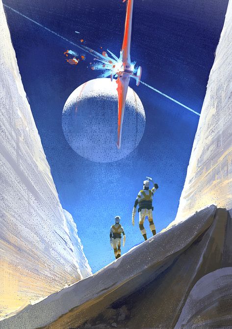 C-beams over Tannhauser Gate, David Rene Christensen on ArtStation at https://www.artstation.com/artwork/oWmXL Science Fiction Artwork, 70s Sci Fi Art, Arte Peculiar, Scifi Fantasy Art, New Retro Wave, Arte Robot, Arte Cyberpunk, Futuristic Art, Science Fiction Art