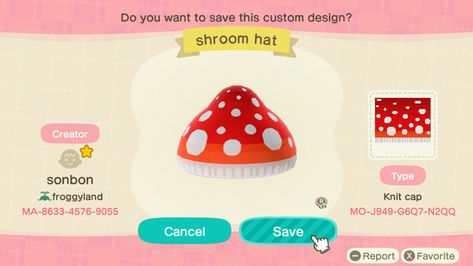 Mushroom Hat Animal Crossing, Hat Animal Crossing, Toadstool Hat, Mushroom Core, Knit Caps, Mushroom Forest, Mushroom Hat, Outfit Codes, Animal Crossing