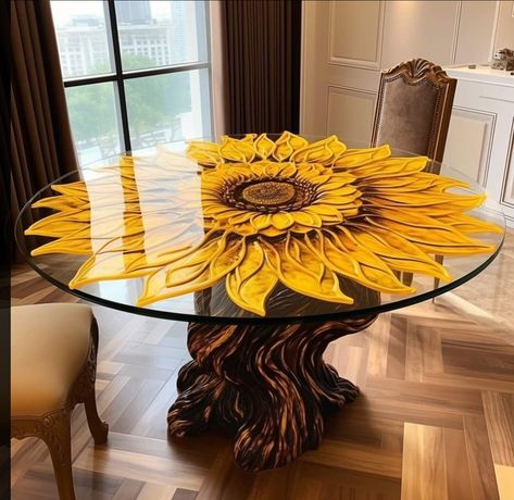 Sunflower Themed Kitchen, Easy Home Decor Ideas, Bedroom Decor Pictures, Ideas Room Decor, Sunflower Table, Sunflower House, Sunflower Home Decor, Sunflower Kitchen Decor, Fantasy Furniture