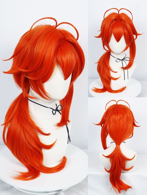 Laranja  Collar  Fibra sintética  Peruca com franja Embellished   Perucas e acessórios Orange Color Hair, Exotic Hairstyles, Hair Orange, Kawaii Wigs, Orange Accessories, Drawing Hair Tutorial, Bangs Wig, Hair Inspiration Long, Anime Wigs