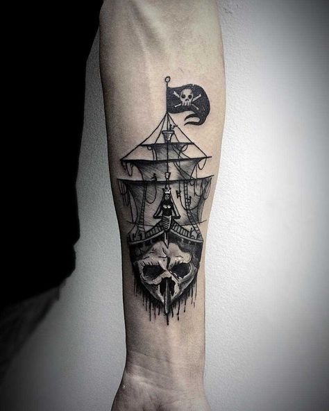 Ghost Ship Tattoo, Traditional Blackwork, Ship Tattoos, Ship Tattoo, Ghost Ship, Classy Tattoos, The Ship, Leg Tattoos, Traditional Tattoo