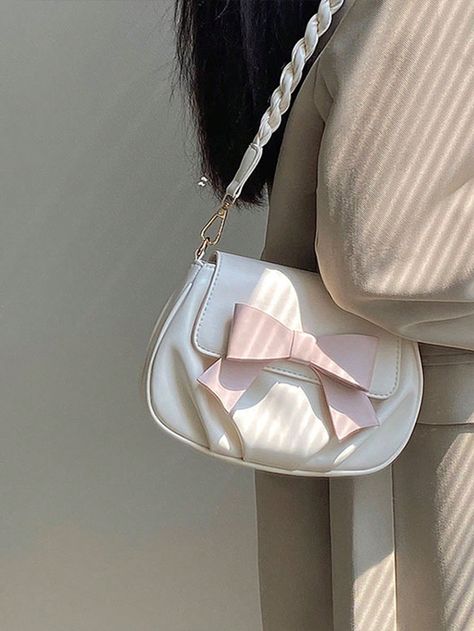 Small Saddle Bag Bow Decor Ruched DetailI discovered amazing products on SHEIN.com, come check them out! Kawaii Bags, My Style Bags, Aesthetic Bags, Girly Bags, Fancy Bags, Bow Knot, Bags Aesthetic, Pretty Bags, Cute Purses