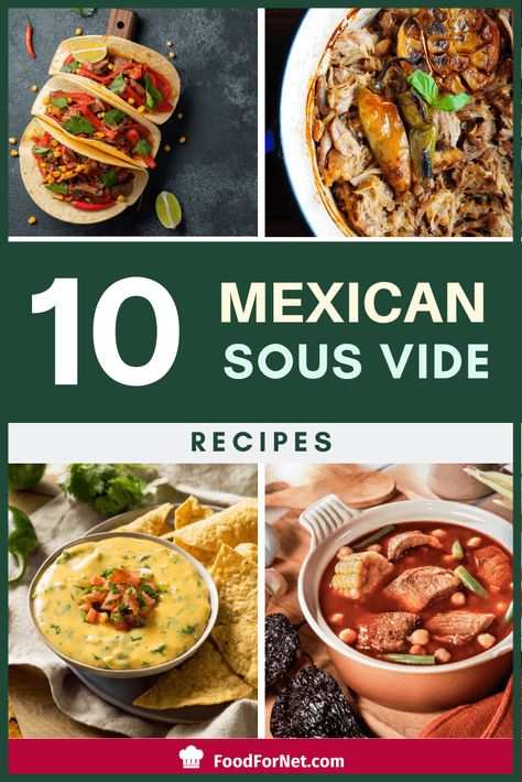 Sous vide can be used for many different types of dishes, including Mexican meals and dishes that use Mexican flavors. For that matter, many Mexican-inspired dishes use ingredients that naturally work with a sous vide setup anyway, including beef and pork. Some of these 10 sous vide Mexican recipes are fairly traditional, while others take advantage of Mexican flavors to create something entirely different. #sousvide #pork #mexican #mexicanfood #beef #tacos #burritos #queso Tacos Carnitas, Deli Meat Recipes, Mexican Food Menu, Instant Pot Sous Vide, Mexican Flavors, Egg Bites Recipe, Beef And Pork, Mexican Meals, Sous Vide Recipes