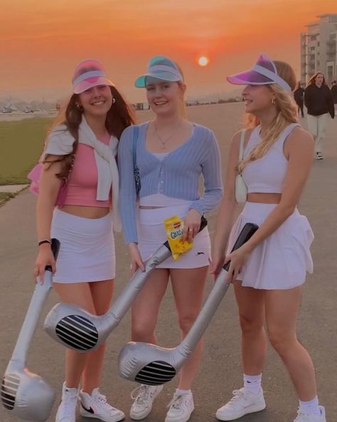 Golf Dress Up Costume, Pub Golf Costume, Golf Costume Ideas, Otley Run Fancy Dress, Golf Barbie Costume, Golf Bachelorette Outfits, Bachelorette Golf Theme Outfits, Otley Run Costume, Golf Party Costume