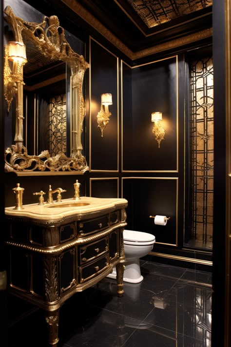 Gothic Bathroom Ideas, Modern Organic Bathroom, Color Bathroom Design, Gothic Bathroom, Dark Bathroom Ideas, Dark Bathroom, Gold Bathroom Decor, Black And Gold Bathroom, Tips For Organizing