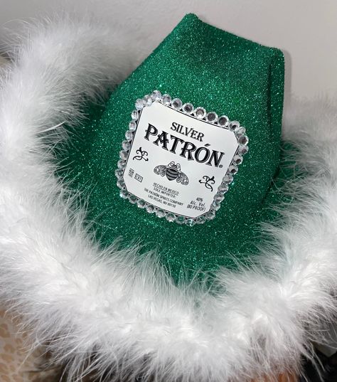 Patron Cowboy Hat, Patron Cowgirl Hat, Liquor Cowgirl Costume, Liquor Cowboy Hats Diy, Liquor Cowboy Hats, Liquor Themed Cowboy Hats Diy, Alcohol Hats, Patron Alcohol, Alcohol Halloween Costumes