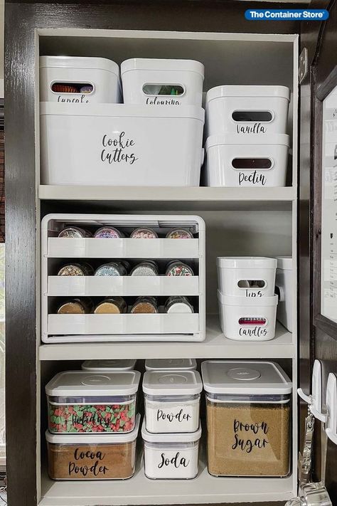 Baking Supplies Organization, Organizing Spices, Baking Storage, Small Pantry Organization, Home Bakery Business, Cheap Organization, Stackable Bins, Storage Products, Small Pantry