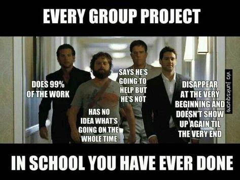 Teacher meme - Image of the actors from The Hangover representing all of the student members of a school group project #facultyloungers #teachermeme #classroom Grad School Meme, Middle School Memes, Teaching Memes, Classroom Memes, Faculty Meetings, Teacher Funnies, Teaching Humor, Group Project, Teacher Memes