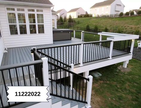 Trex Deck Build In Mechanicsburg - Upper Dauphin Vinyl Products Black Deck Railing, Trex Railing, Grey Deck, Vinyl Deck, Deck Makeover, Black Deck, White Siding, Deck Colors, Patio Deck Designs