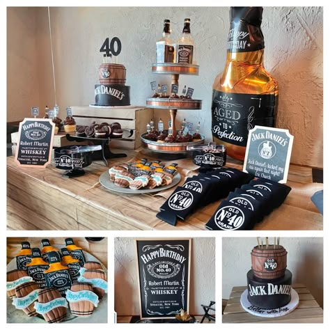 Jack Daniels Erik Church themed 40th birthday party. Whiskey theme. Mens party. Better with age. Man 45 Birthday Party, 40birthday Party Ideas For Men, Man 40 Birthday Party Ideas, 60 Birthday Party Theme For Men, Whiskey Party Decorations Diy, Vintage Man Birthday Party, 33 Birthday Party Ideas Man, Birthday Party Men Decoration, Classic Man Themed Birthday Party