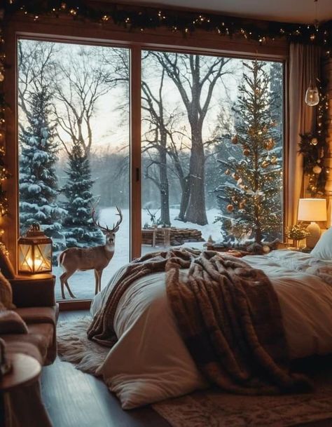 Chalet Christmas, Modern Bedroom Wall Decor, Winter Bedroom, Cabin Aesthetic, Cabin Christmas, Scandi Home, Winter Home, Christmas Bedroom, Scandinavian Interior Design