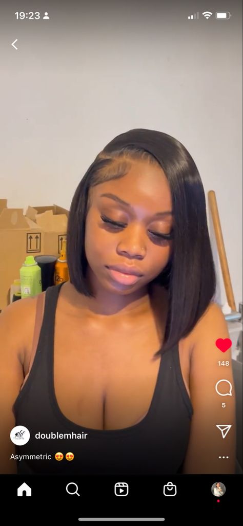 Lace Front Ideas, Asymmetrical Bob Wig, Bob Asymmetrical, Asymmetric Bob, Bob Sew In, Side Part Bob, Asymmetrical Bob, Bob Wig, Frontal Wig