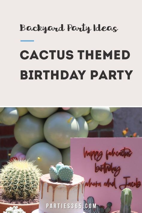 This unique Cactus Backyard Birthday Party is a great theme for kids! With modern and fresh decoration ideas, cake, balloons and more, check it out as you plan your next party! Cactus Themed First Birthday Party, Cactus One Year Old Party, Llama Cactus Birthday Party, Pink Cactus Party, Cactus Birthday Party Invitation, Cactus Party Favors, Cactus Party Decor, Kids Party Tables, Backyard Birthday Parties