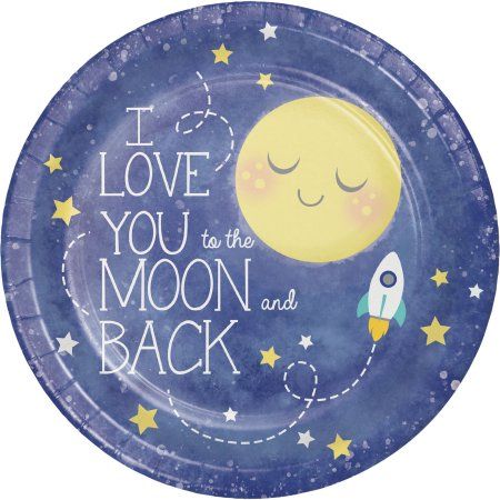 To the Moon & Back 9 inch Dinner Plates, 8pk, Multicolor Outer Space Baby Shower, Stars Baby Shower, Baby Shower Party Themes, Bebe Shower, Two The Moon, Twinkle Twinkle Baby Shower, Moon Baby Shower, Moon Baby, Space Baby