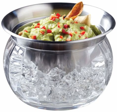 An "on-ice" serving bowl to help keep your dips nice and cool for hours. Ice Bowl, Party Bowls, Party Serving, Chex Mix, S'mores, Stainless Steel Bowl, Dip Bowl, Superbowl Party, Ice Cubes