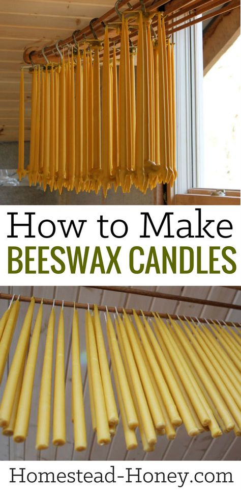 Love to light your home with beeswax candles? Learn more about the process of making beeswax candles at home. They are surprisingly easy to make! | Homestead Honey #candlemaking #beeswaxcandles Making Beeswax Candles, Honey Hive, Candles At Home, Beeswax Taper Candles, Beeswax Tapers, Homesteading Skills, Homemade Candles, Deco Floral, Hobby Farms